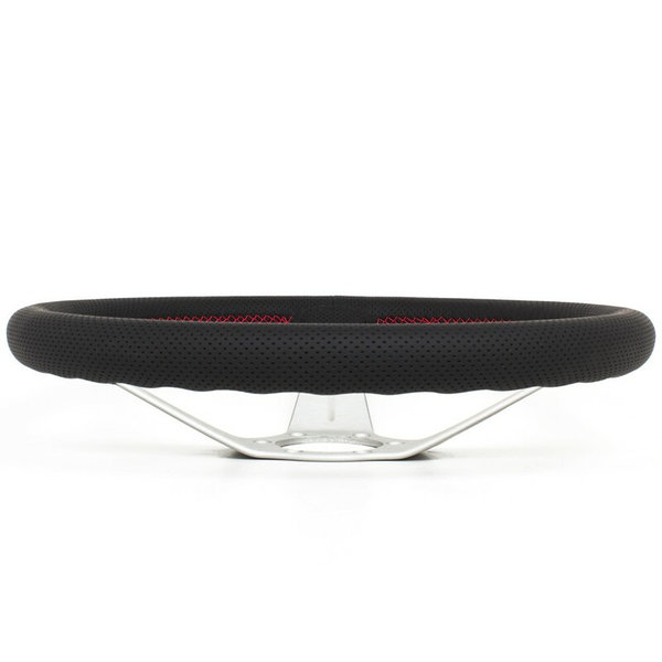 Nardi Deep Corn Steering Wheel, Black Perforated Leather, Red Stitching, 75 mm Dish, Ø35cm