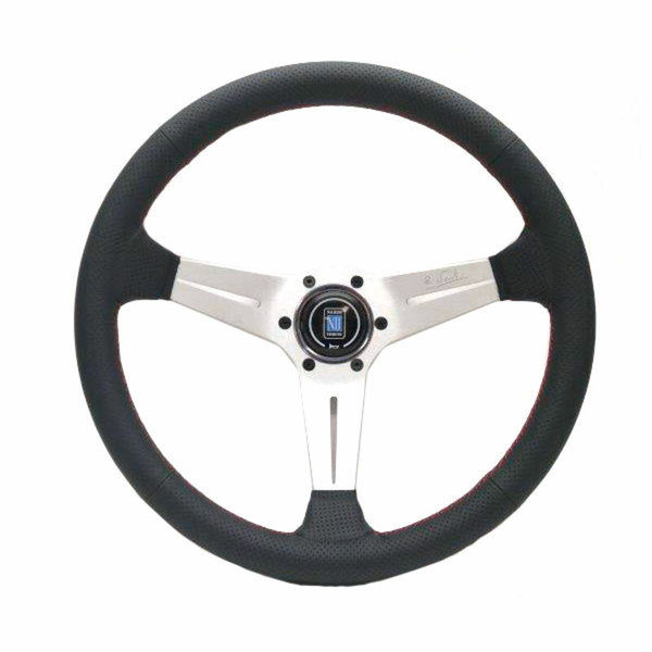 Nardi Deep Corn Steering Wheel, Black Perforated Leather, Red Stitching, 75 mm Dish, Ø35cm